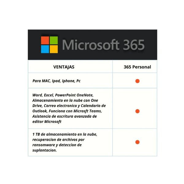 Licencia Microsoft Office 365 Personal 1 Usuario