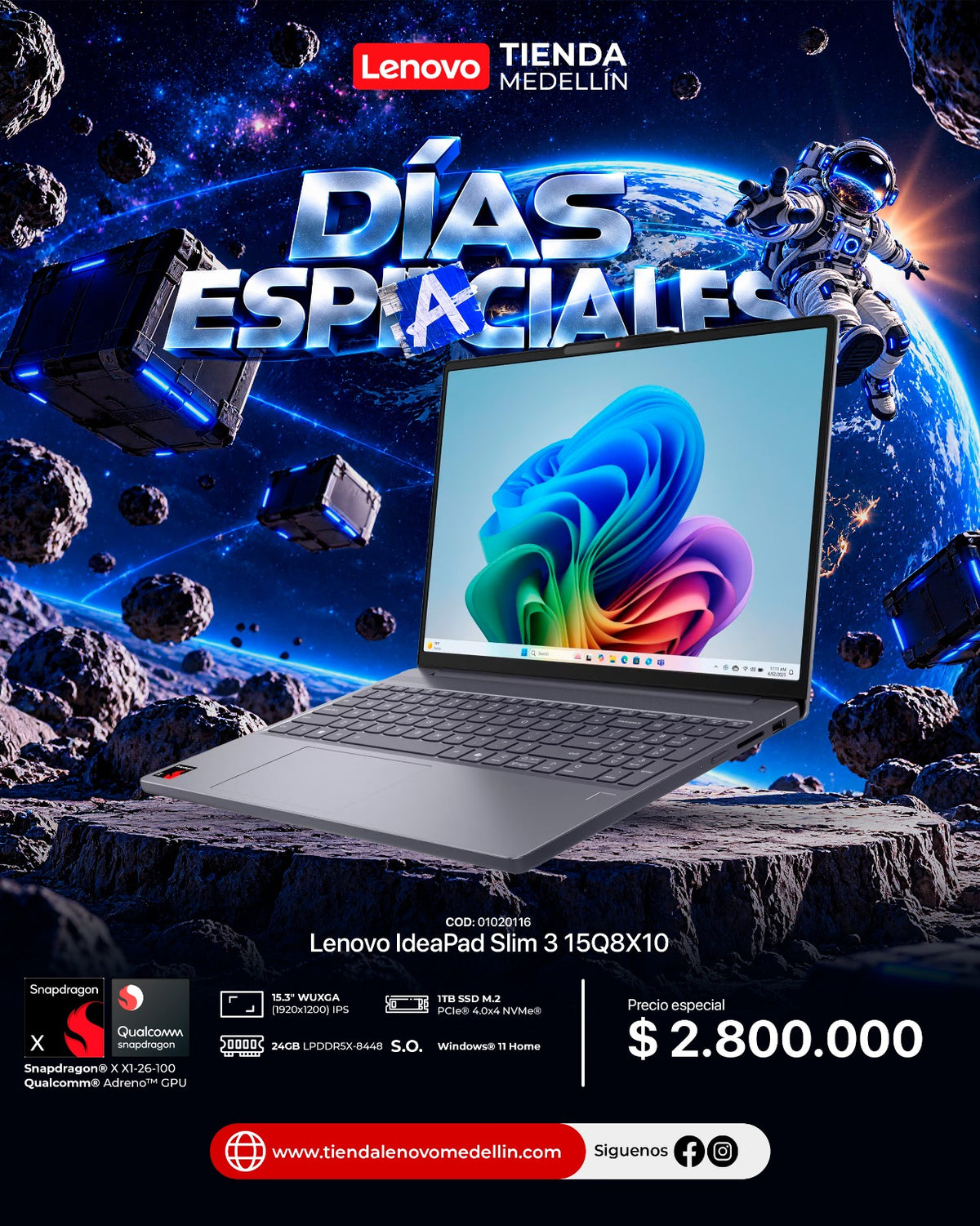 Portátil Lenovo IdeaPad Slim 3 Snapdragon X X1-26-100
