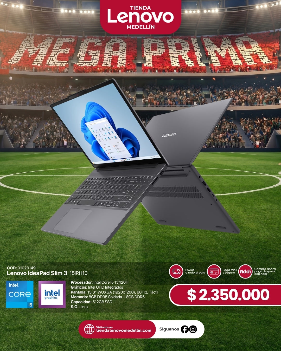 Portátil Lenovo IdeaPad Slim 3 15IRH10 CI5 13420H
