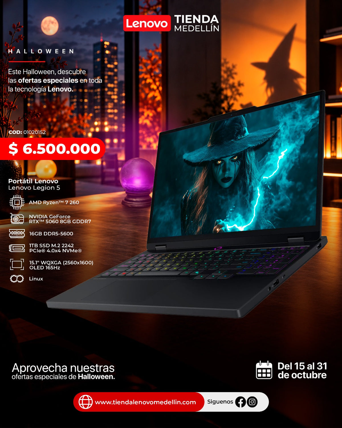 Portátil Lenovo Legion 5 Ryzen 7 260