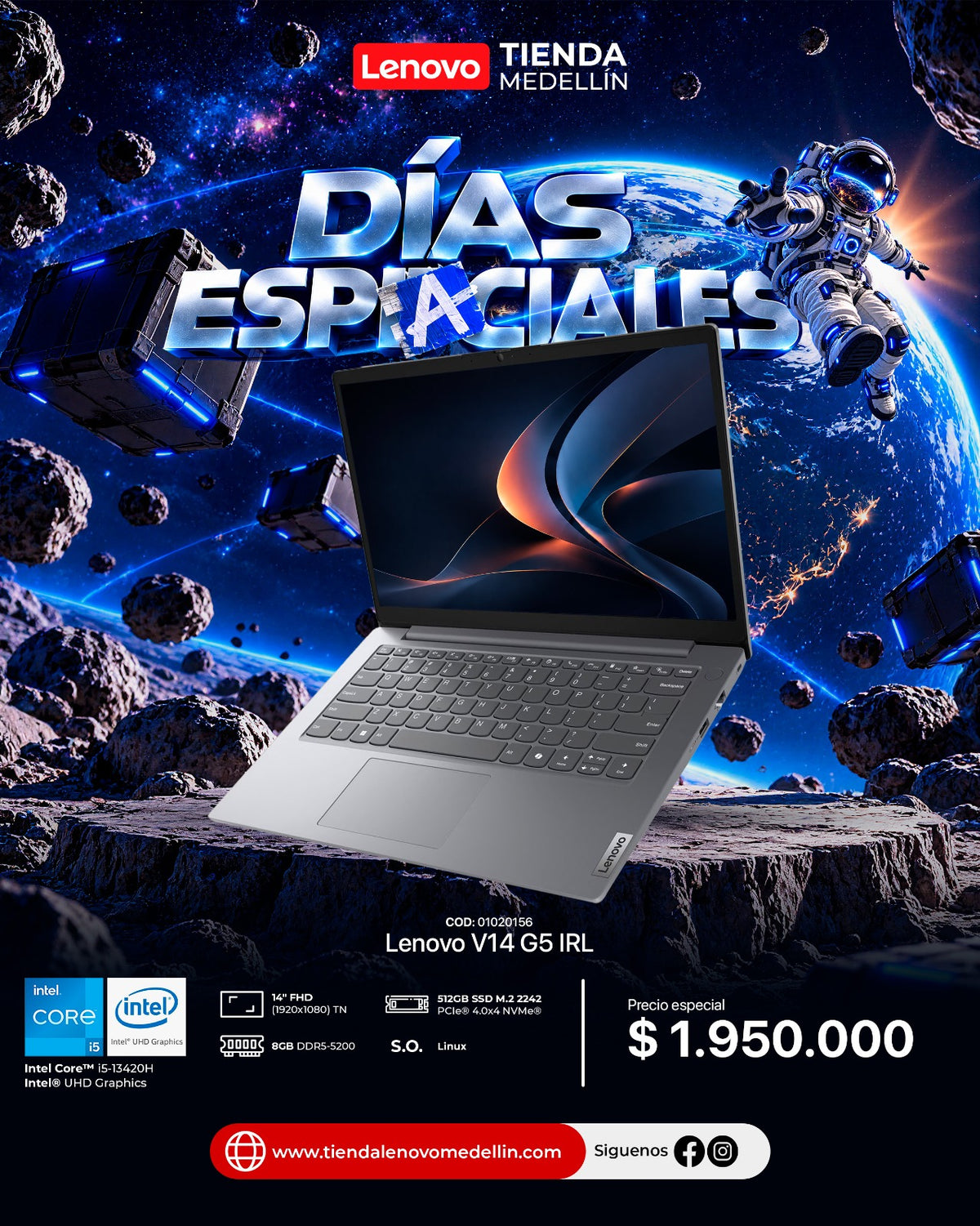 Portátil Lenovo V14 G5 CI5 13420H