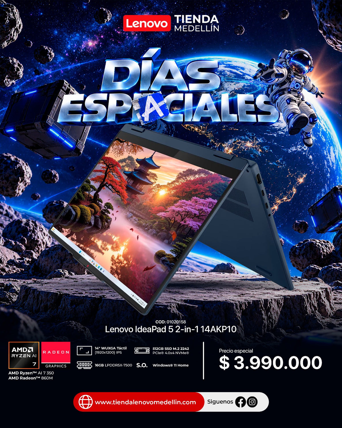 Portátil Lenovo IdeaPad 5 2 en 1 14AKP10 AI7 350