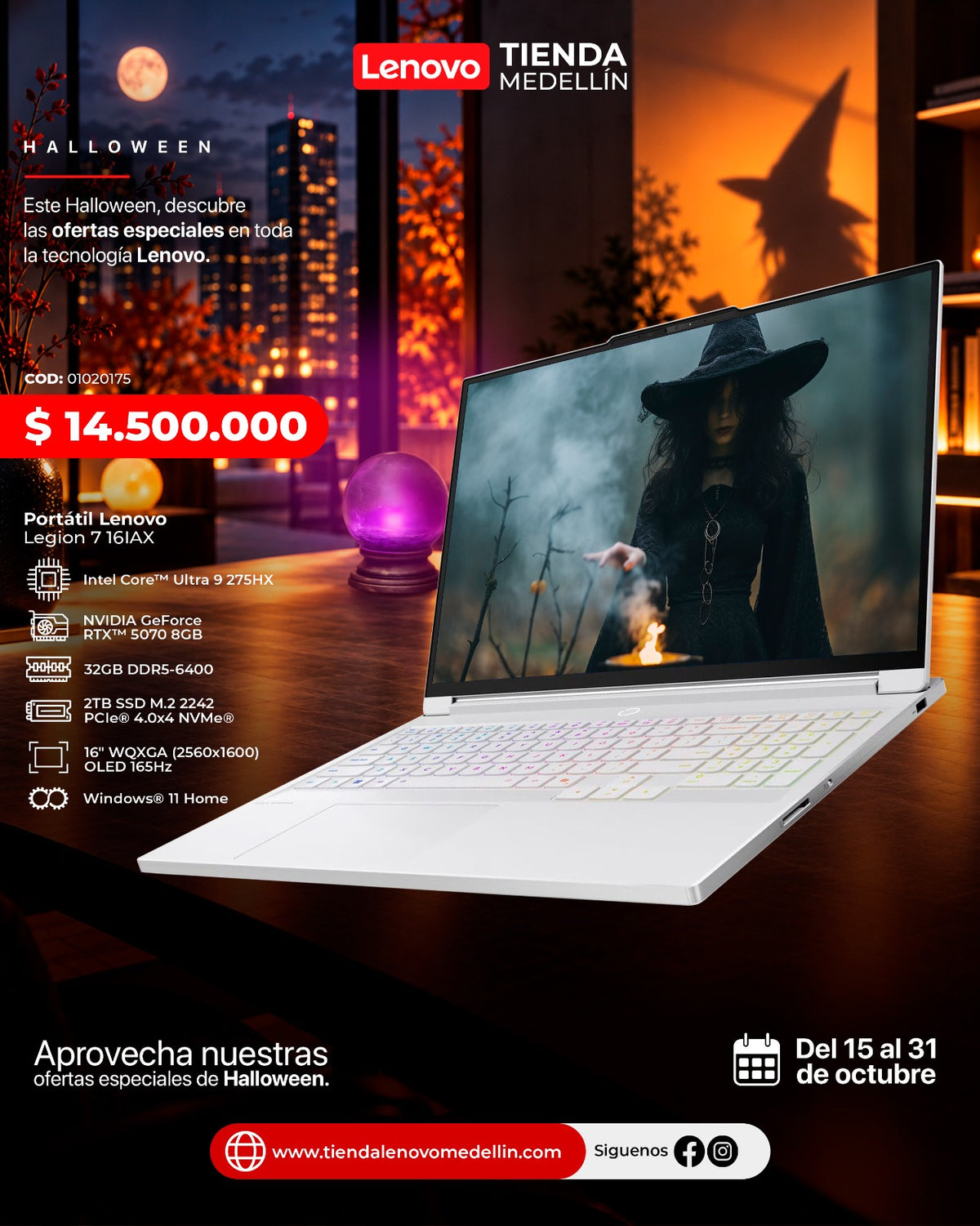 Portátil Lenovo Legion 7 16IAX10 Ultra 9 275HX