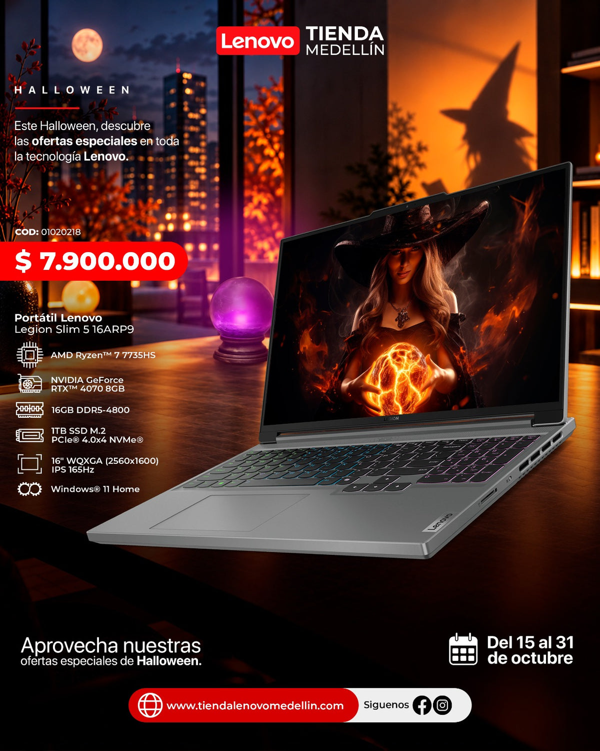 Portátil Lenovo Legion Slim 5 Ryzen 7 7735HS