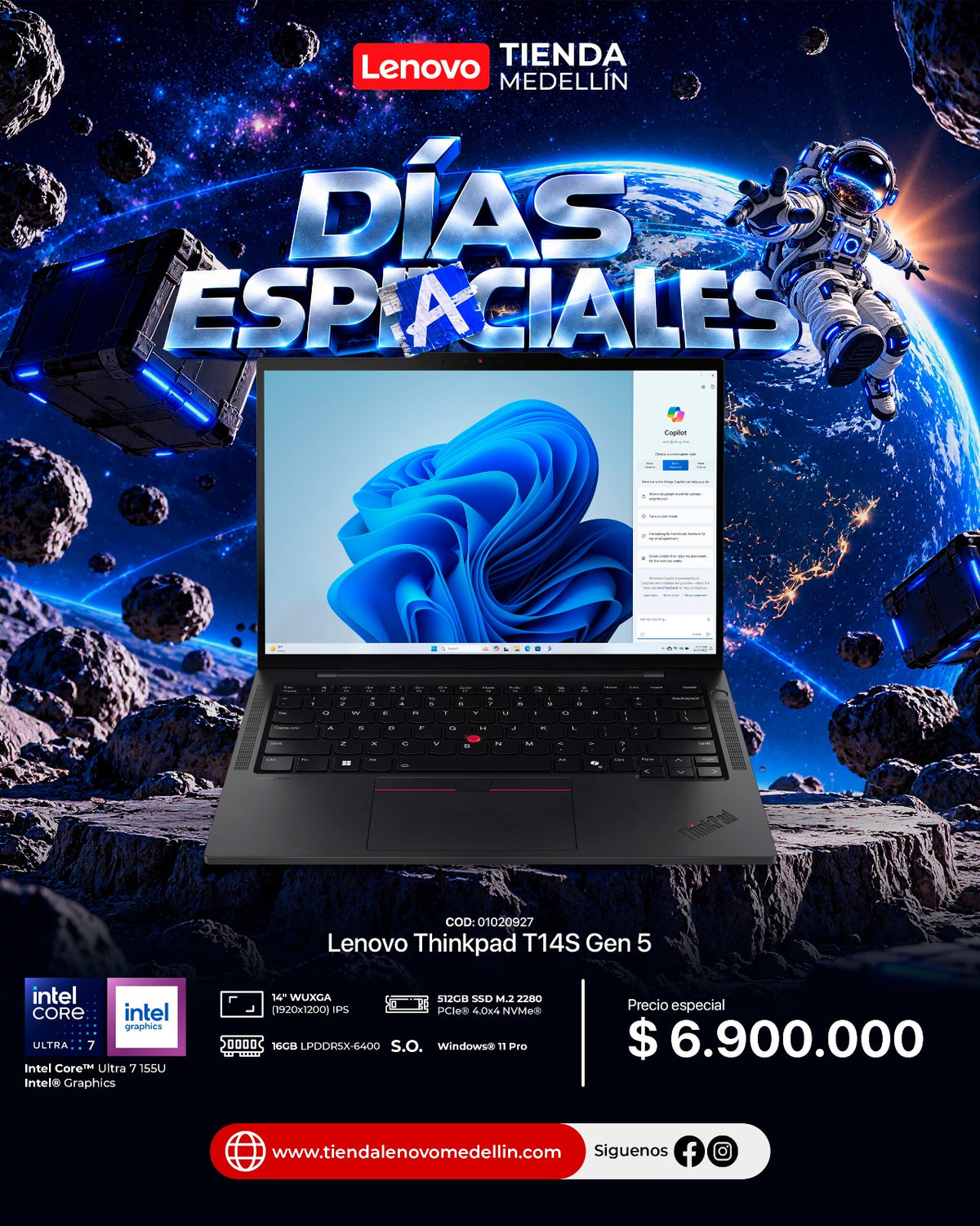 Portátil Lenovo ThinkPad T14S Gen5 Ultra 7 155U