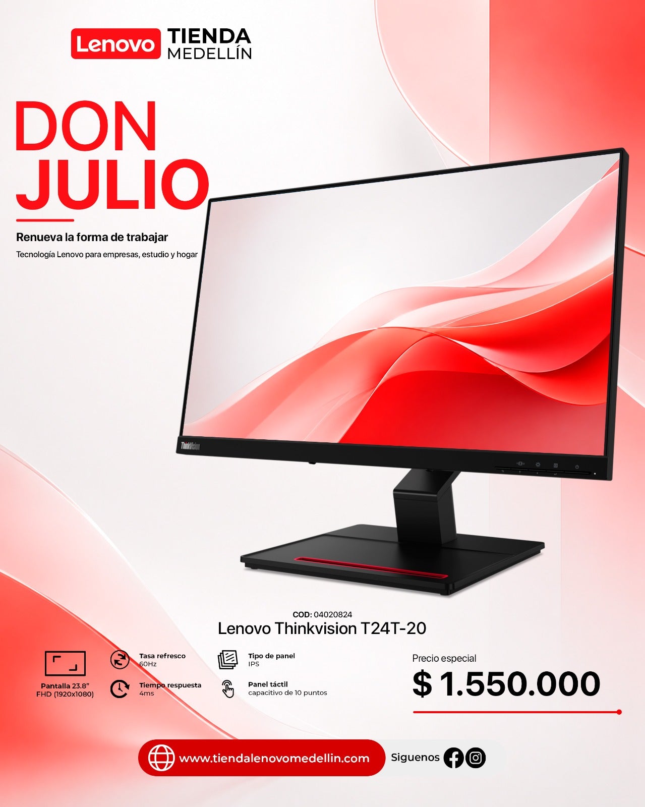 Monitor Lenovo ThinkVision T24T-20 23.8 FHD TOUCH