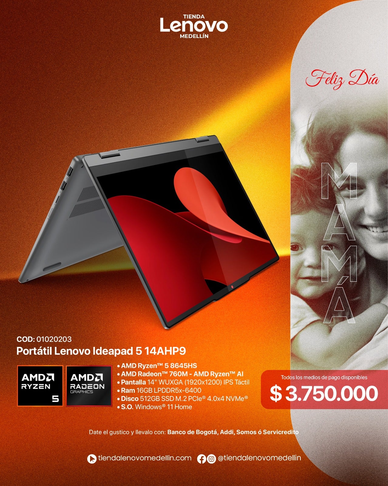 Portátil Lenovo IdeaPad 5 2 en 1 Ryzen 5 8645HS