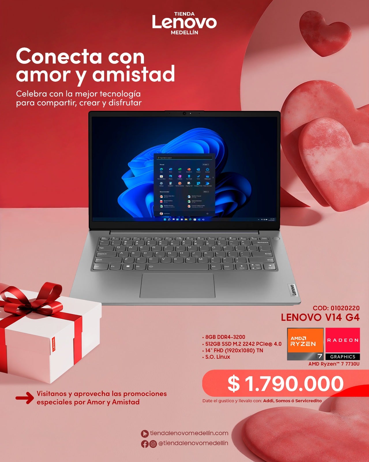 Portátil Lenovo V14 Gen4 ABP Ryzen 7 7730U