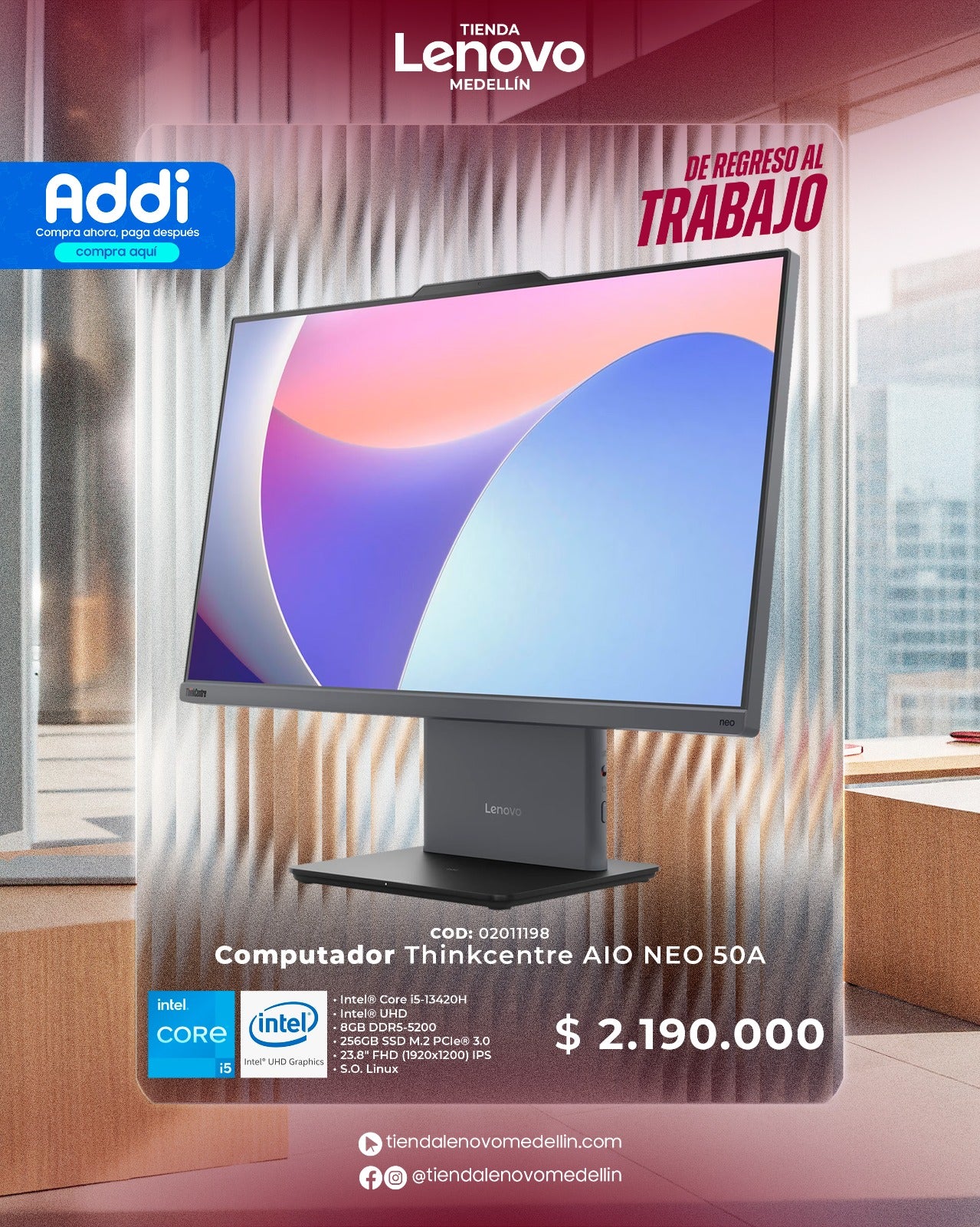 Computador Lenovo ThinkCentre AIO Neo 50a Gen5 CI5 13420H
