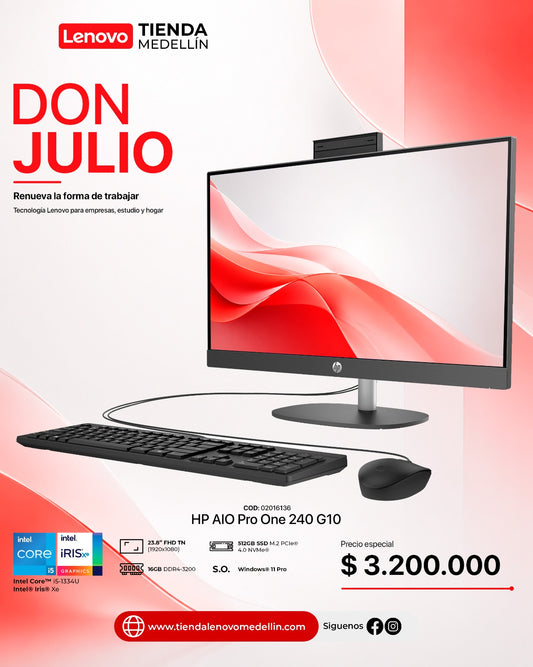 Computador Hp AIO ProOne 240 G10 24” CI5 1334U