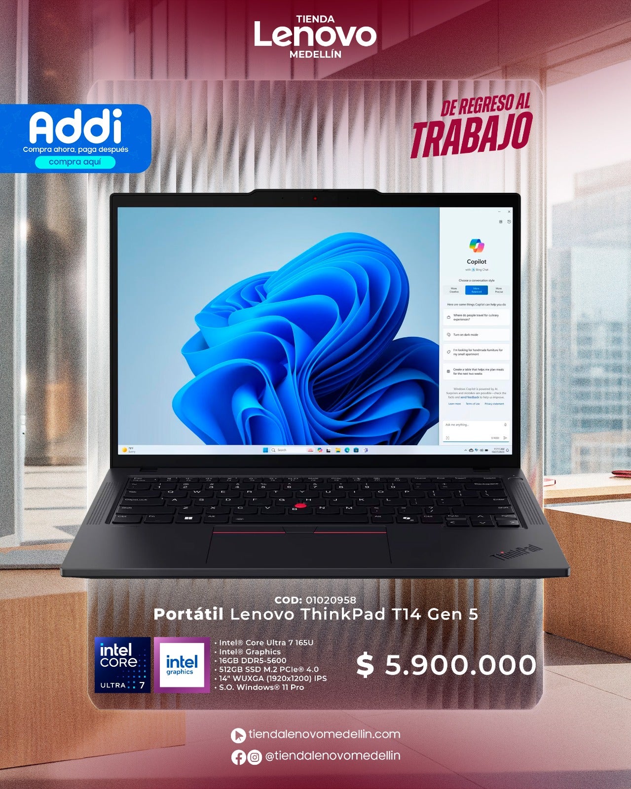 Portátil Lenovo ThinkPad T14 Gen 5 Ultra 7 165U