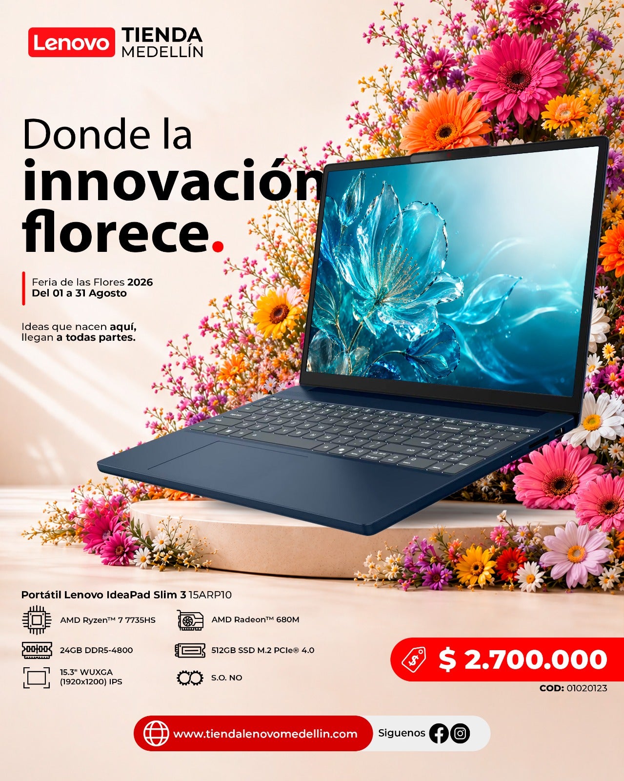 Portátil Lenovo IdeaPad Slim 3 15ARP10 Ryzen 7 7735HS