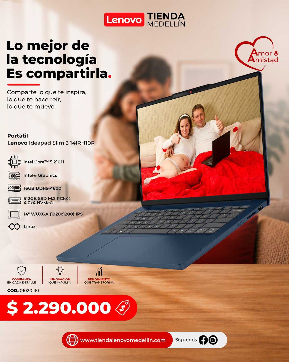 Portátil Lenovo IdeaPad Slim 3 14IRH10R Core 5 210H