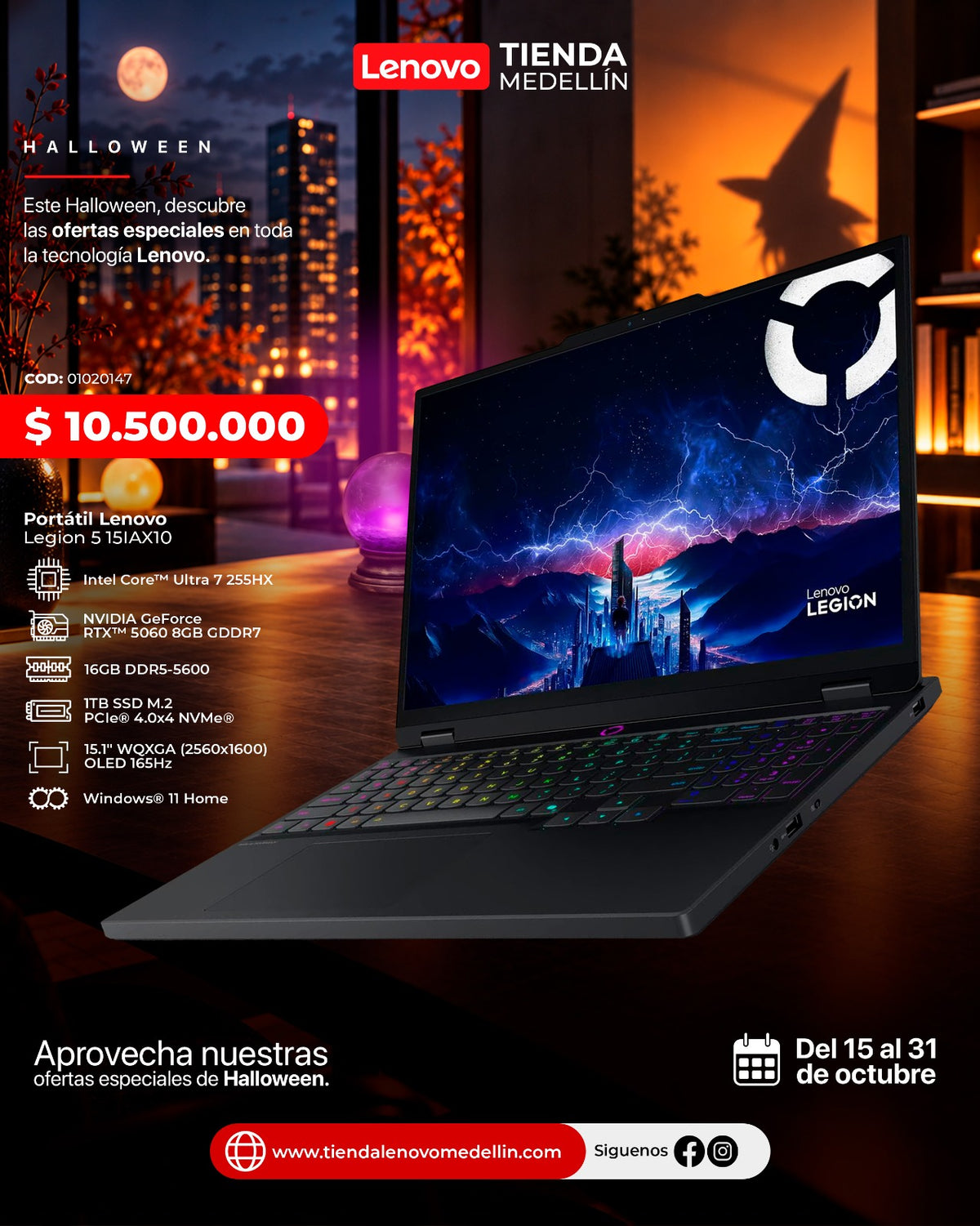 Portátil Lenovo Legion 5 Ultra 7 255HX