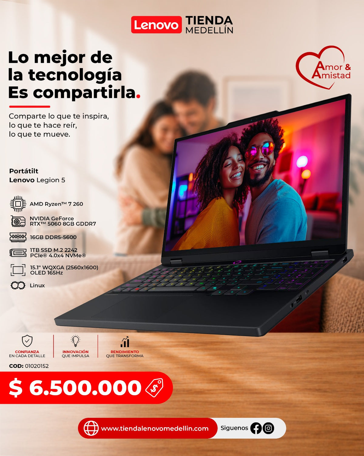 Portátil Lenovo Legion 5 Ryzen 7 260