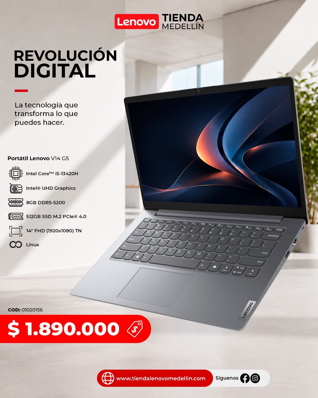 Portátil Lenovo V14 G5 CI5 13420H