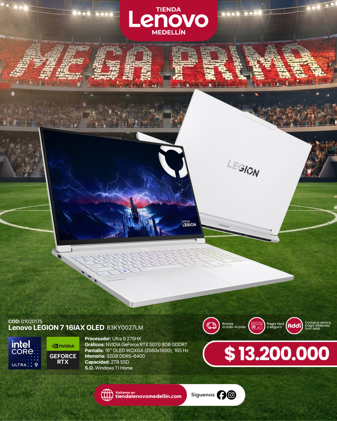 Portátil Lenovo Legion 7 16IAX10 Ultra 9 275HX
