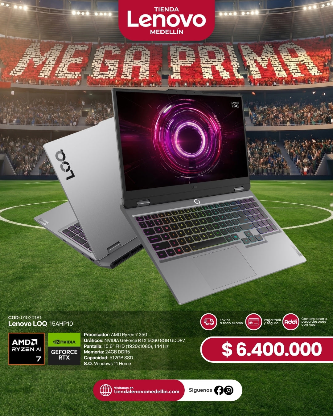 Portátil Lenovo LOQ 15AHP10 Ryzen 7 250