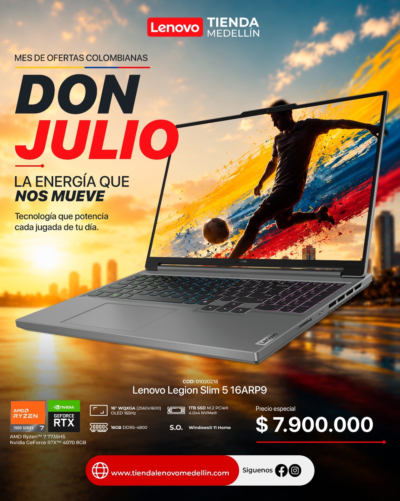 Portátil Lenovo Legion Slim 5 Ryzen 7 7735HS