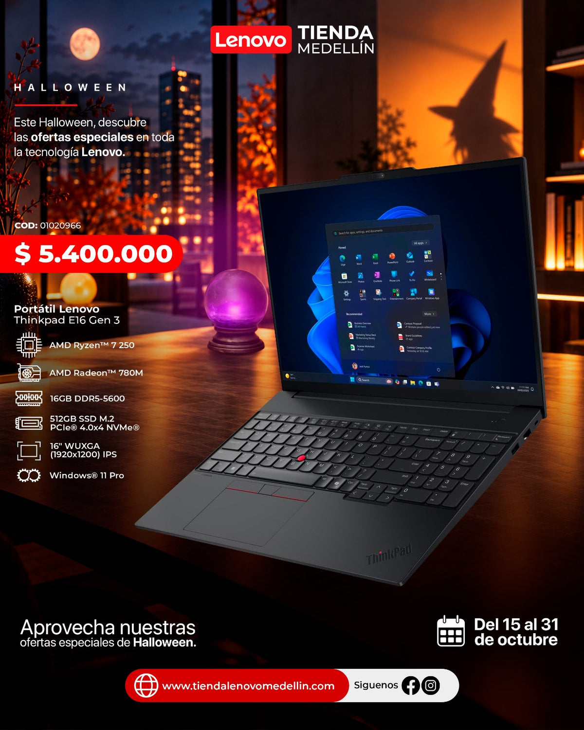 Portátil Lenovo ThinkPad E16 Gen 3 Ryzen 7 250