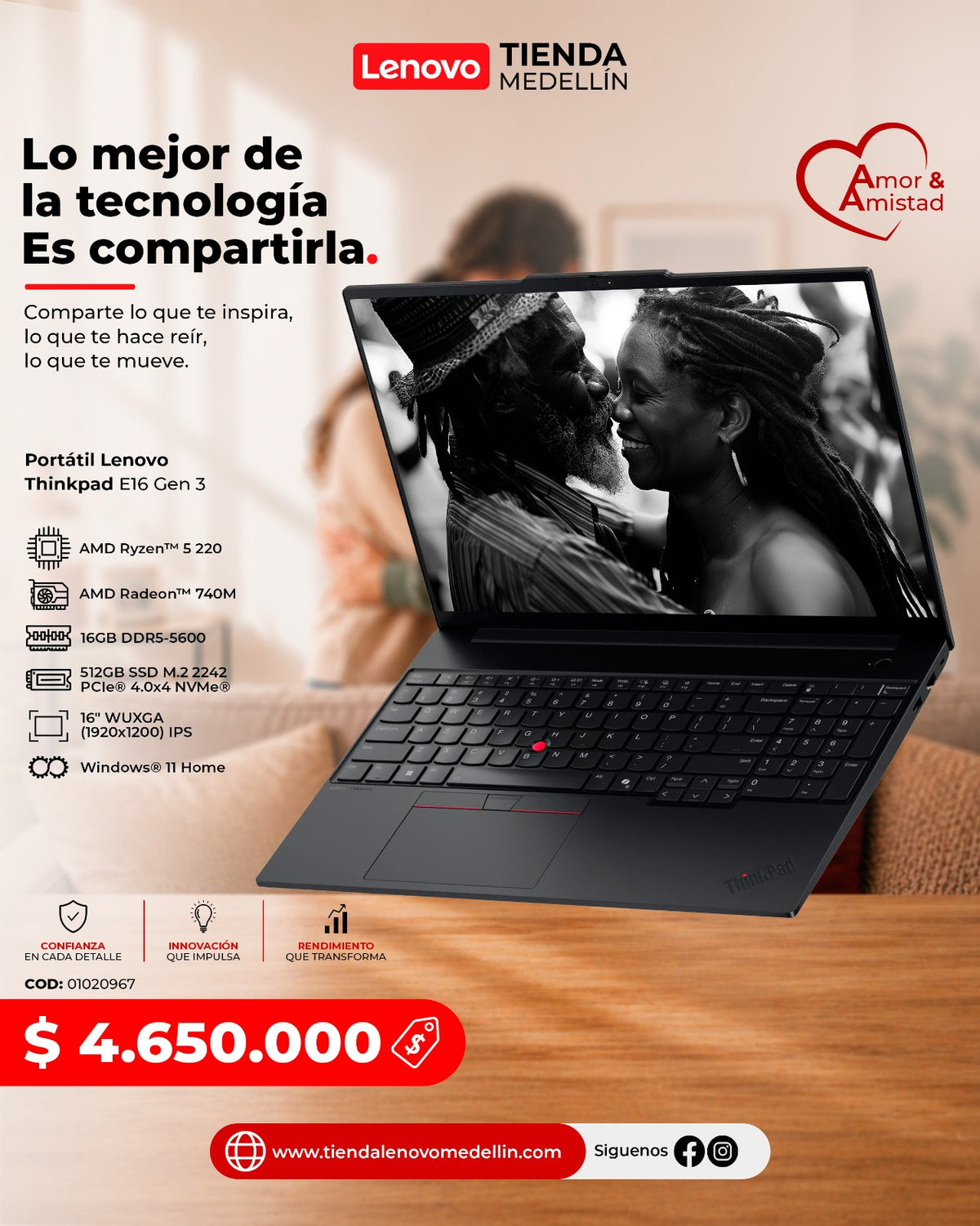 Portátil Lenovo ThinkPad E16 Gen 3 Ryzen 5 220