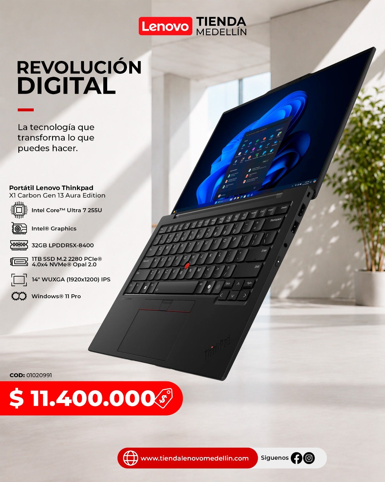 Portátil Lenovo ThinkPad X1 Carbon Gen 13 Aura Edition Ultra 7 255U