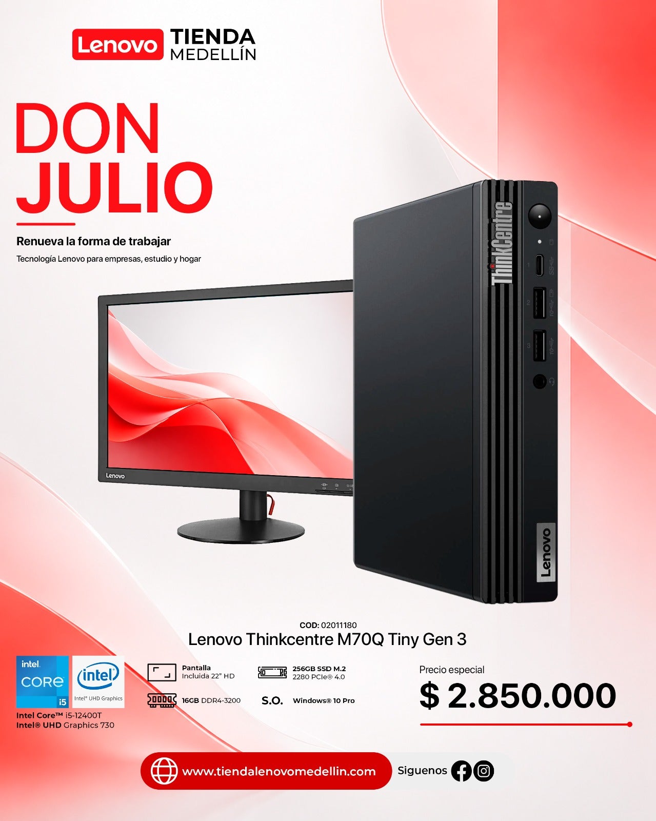 Computador Lenovo ThinkCentre M70q Gen3 Tiny CI5 12400T