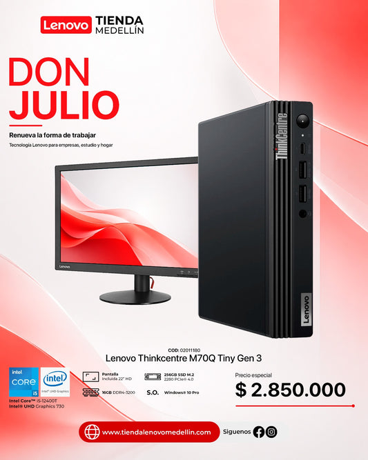 Computador Lenovo ThinkCentre M70q Gen3 Tiny CI5 12400T