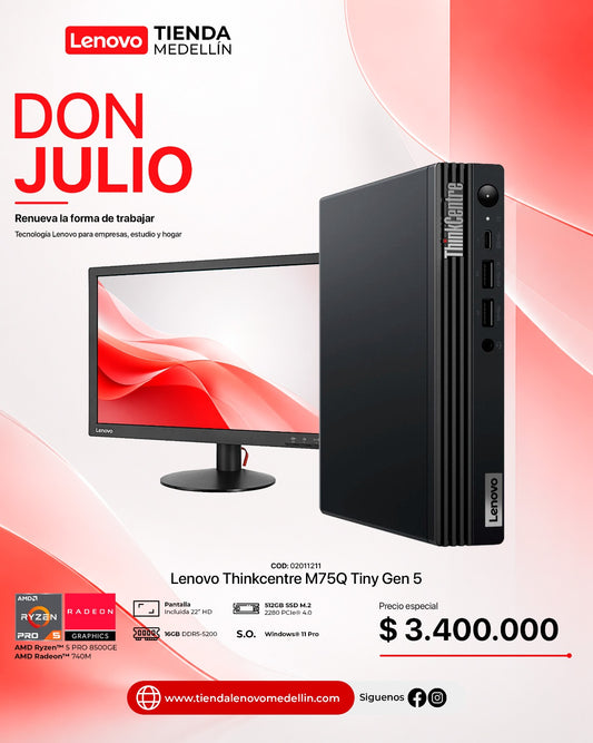 Computador Lenovo ThinkCentre M75q Gen5 Tiny Ryzen 5 Pro 8500GE