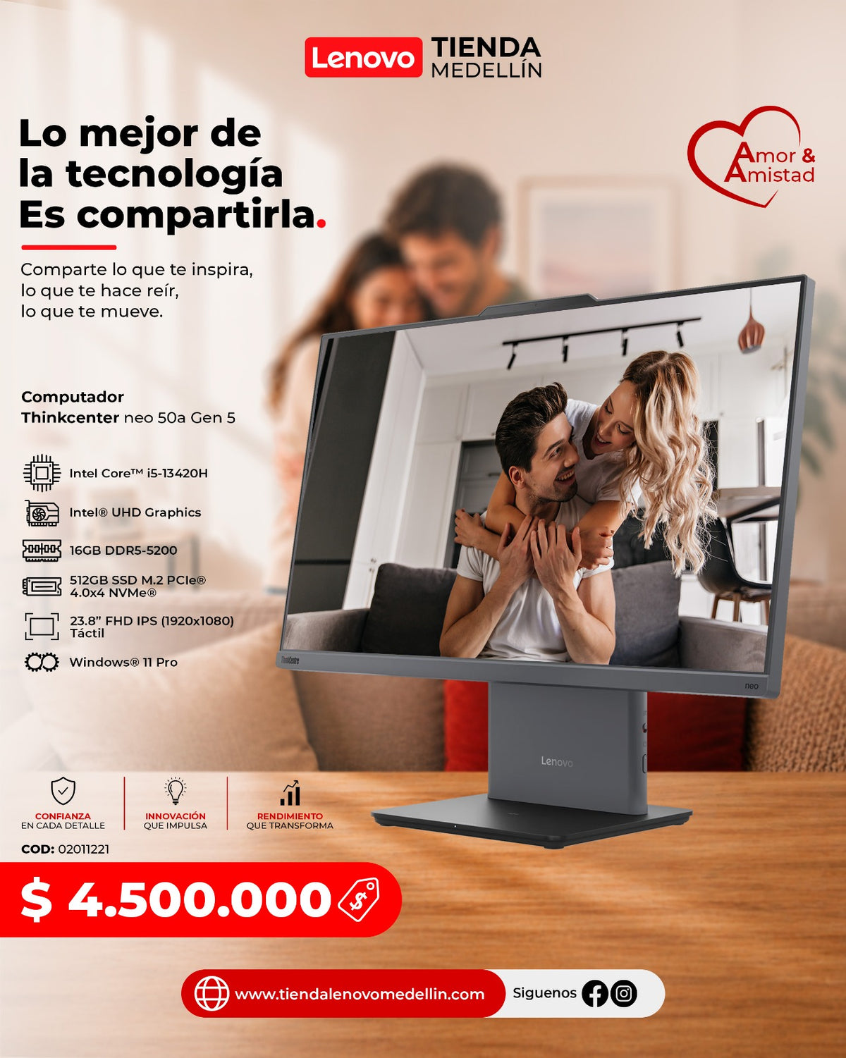 Computador Lenovo ThinkCentre AIO neo 50a Gen5 CI5 13420H