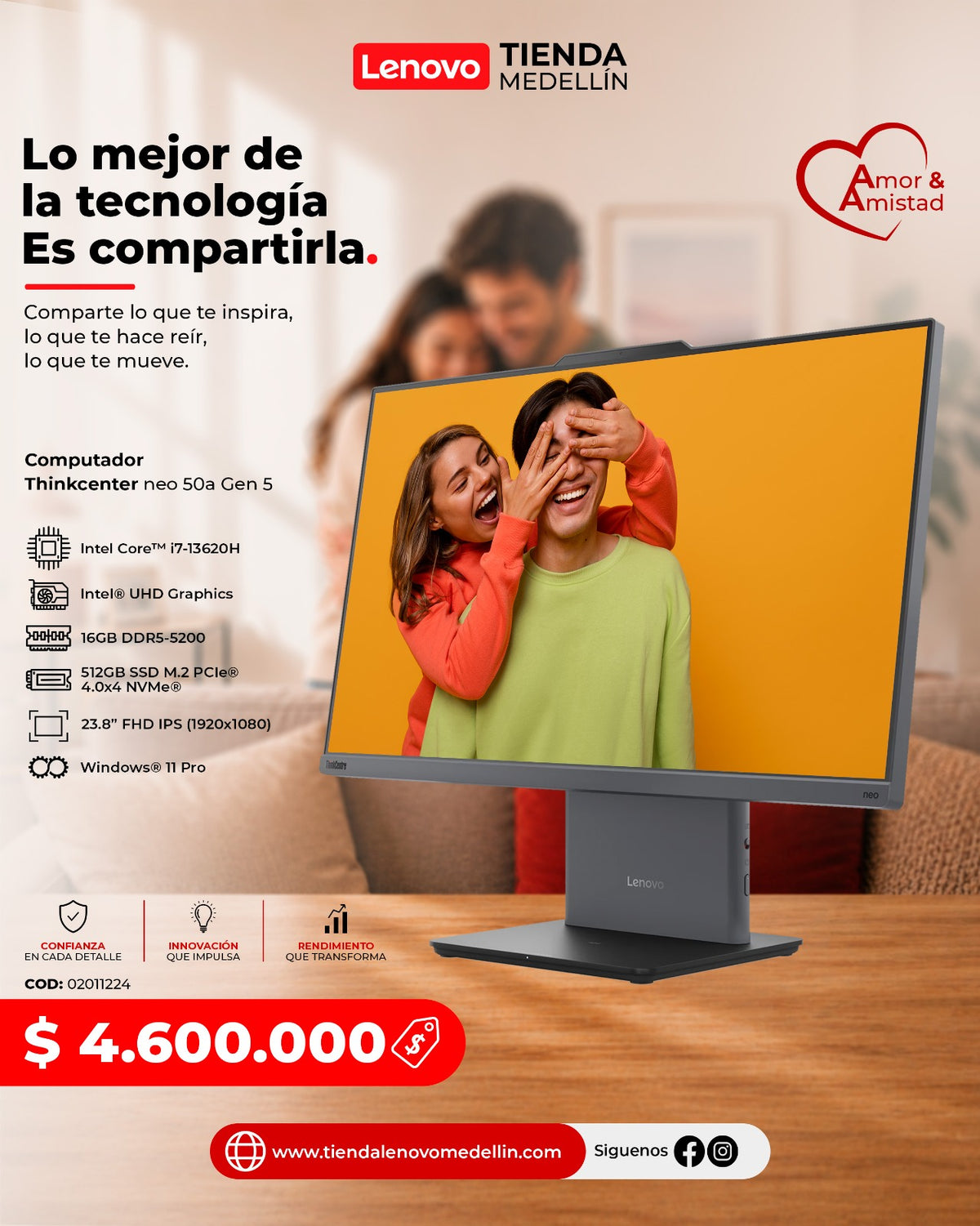 Computador Lenovo ThinkCentre AIO neo 50a Gen 5 CI7 13620H