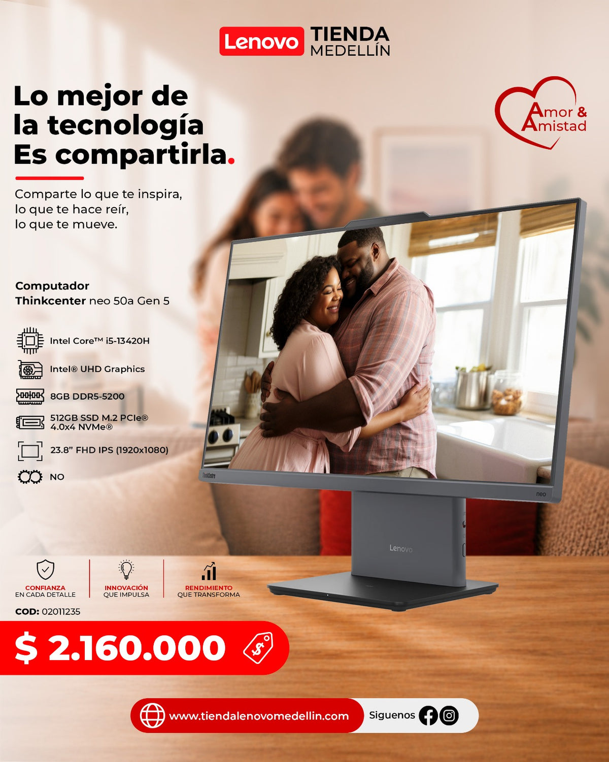 Computador Lenovo ThinkCentre AIO neo 50A Gen5 CI5 13420H