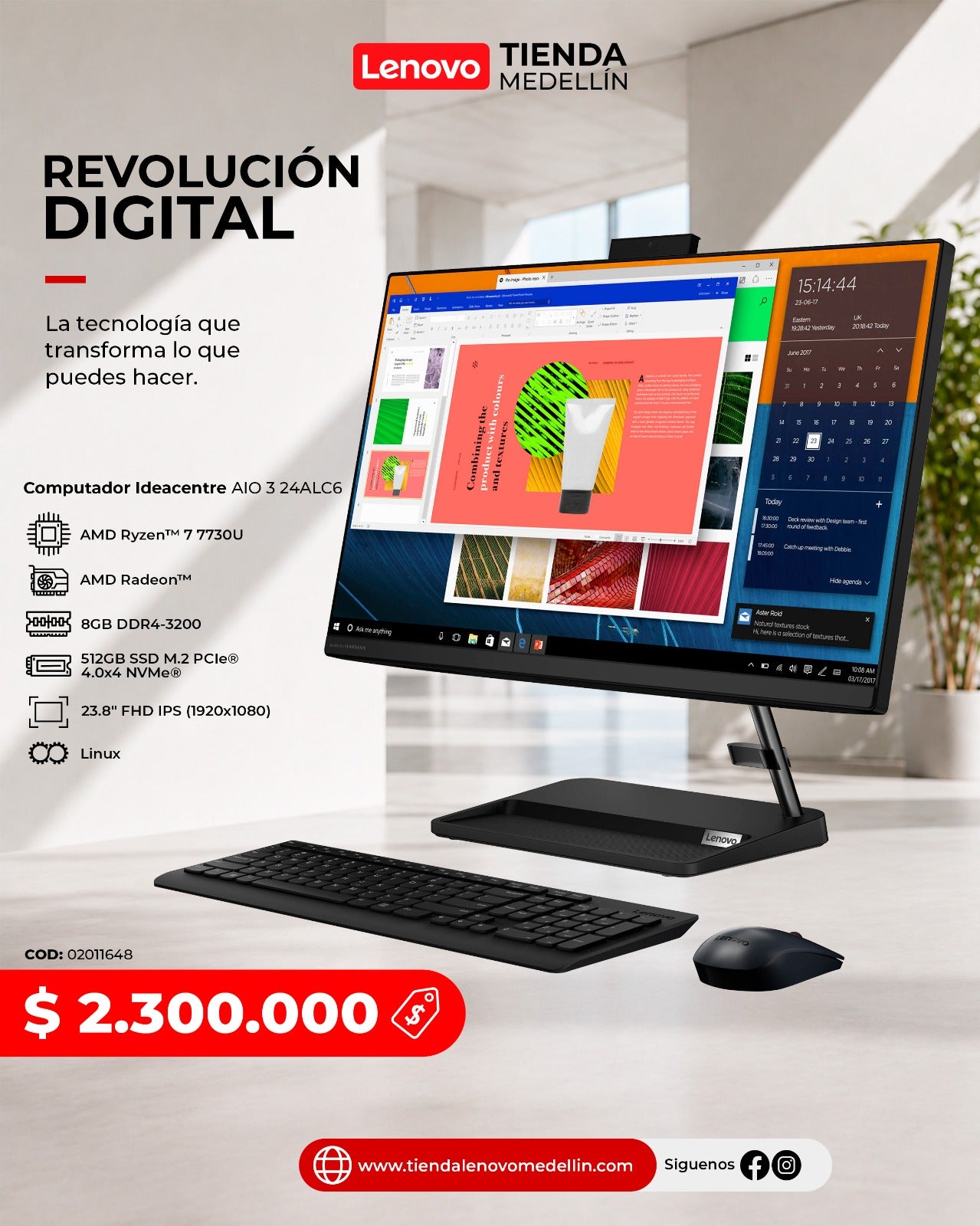 Computador Lenovo IdeaCentre AIO 3 24ALC6 Ryzen 7 7730U