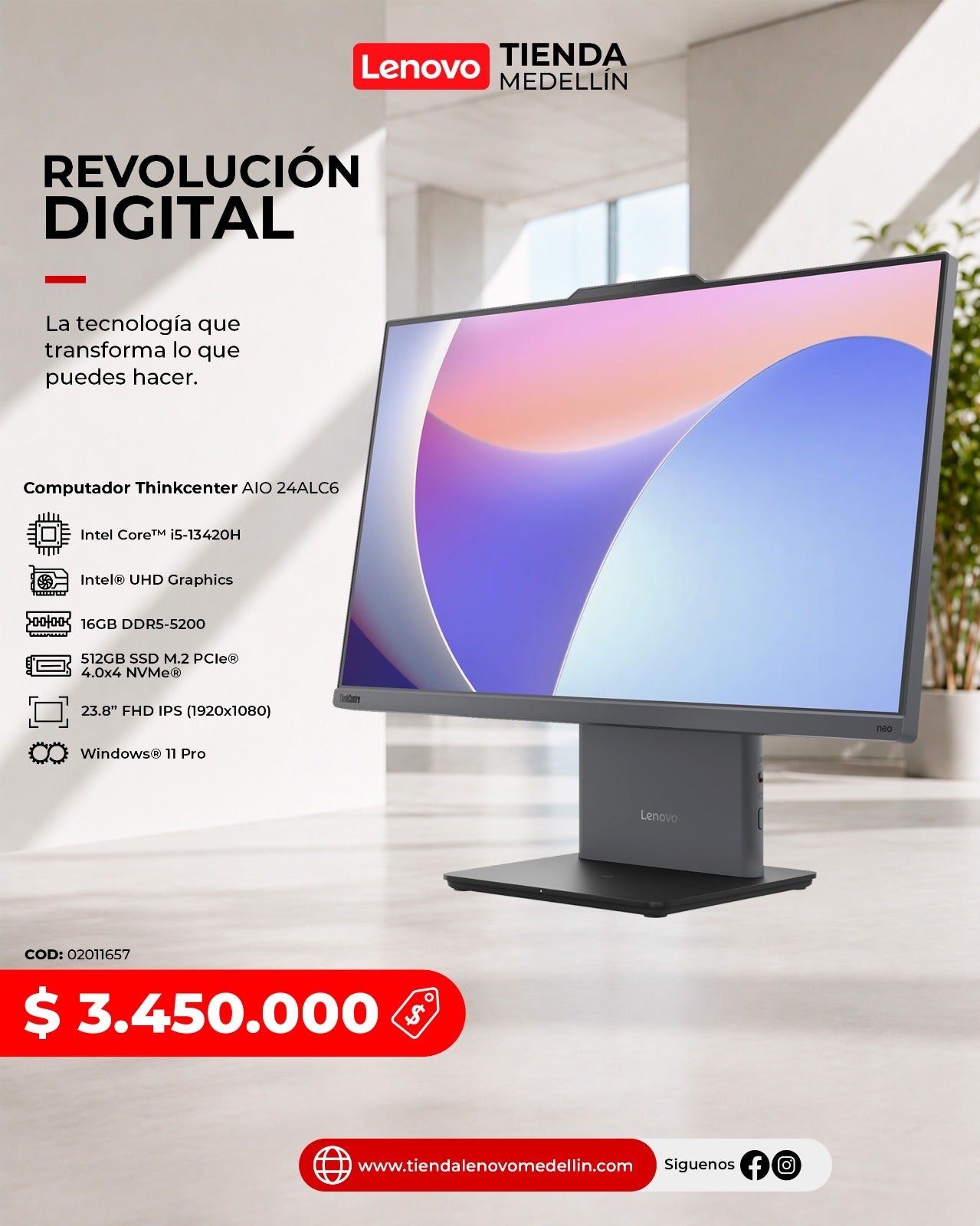 Computador Lenovo ThinkCentre AIO Neo 50a Gen5 CI5 13420H