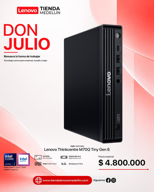 Computador Lenovo ThinkCentre M70q Gen 6 Tiny Ultra 7 265T