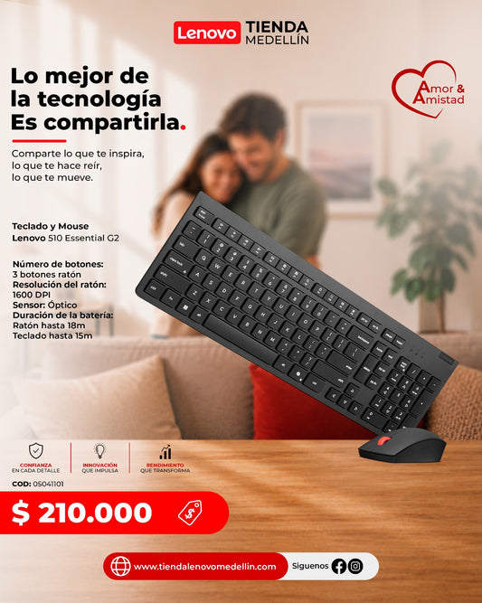Teclado y Mouse Lenovo 510 G2 EssentiaL Inalámbrico