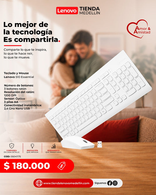 Teclado y Mouse Lenovo 510 Essential Inalámbrico Blanco