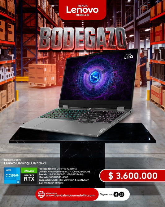 Portátil Lenovo LOQ Gaming 15IAX9 CI5 12450HX