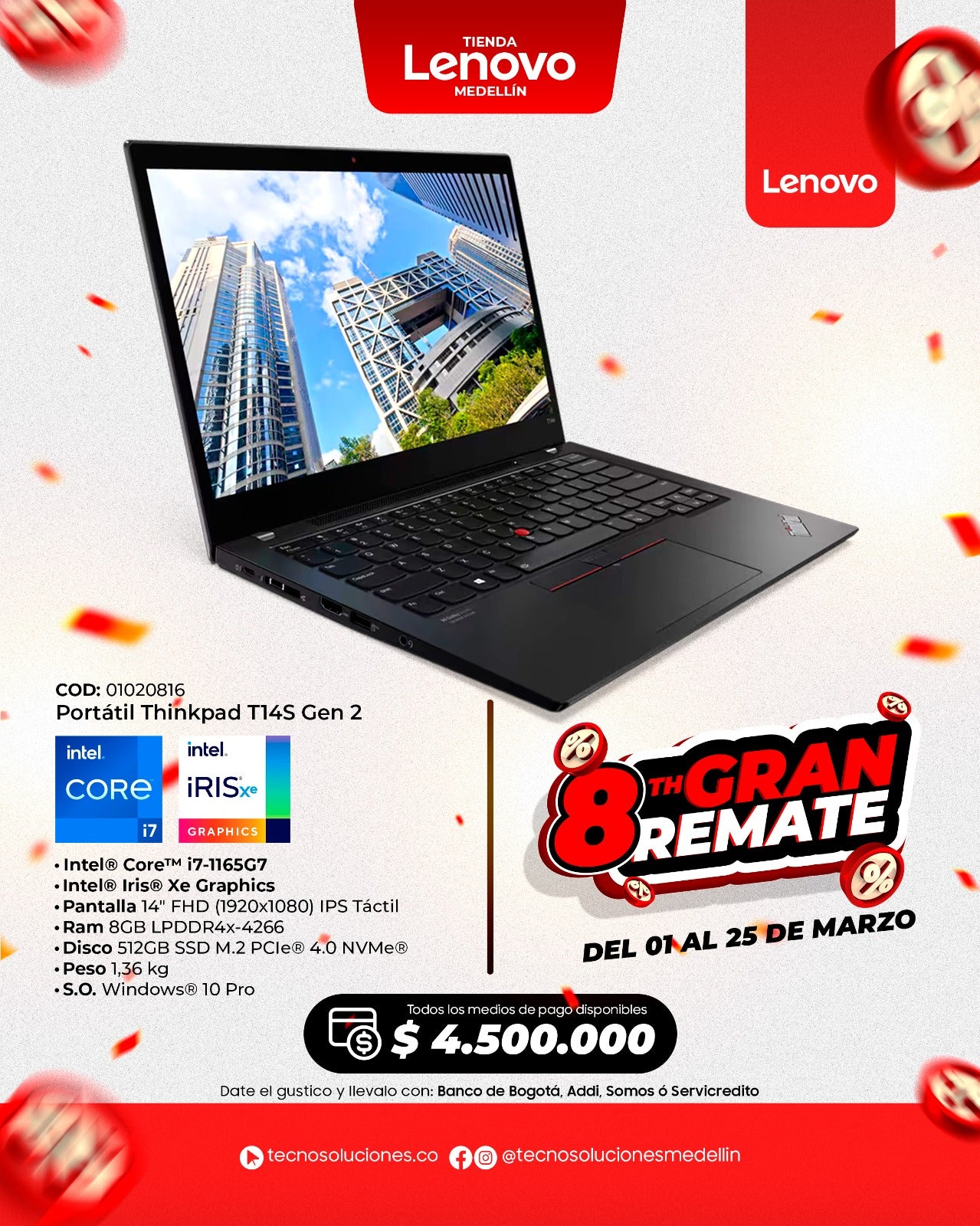 Portátil Lenovo ThinkPad T14s Gen2 CI7 1165G7