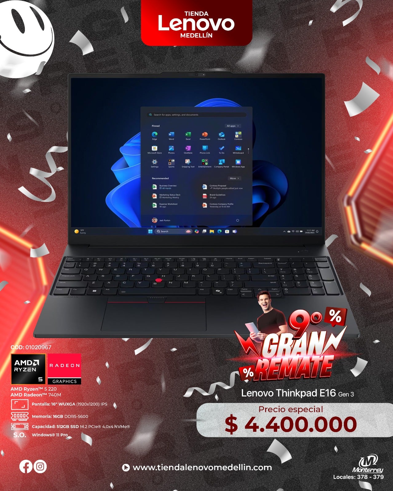 Portátil Lenovo ThinkPad E16 Gen 3 Ryzen 5 220