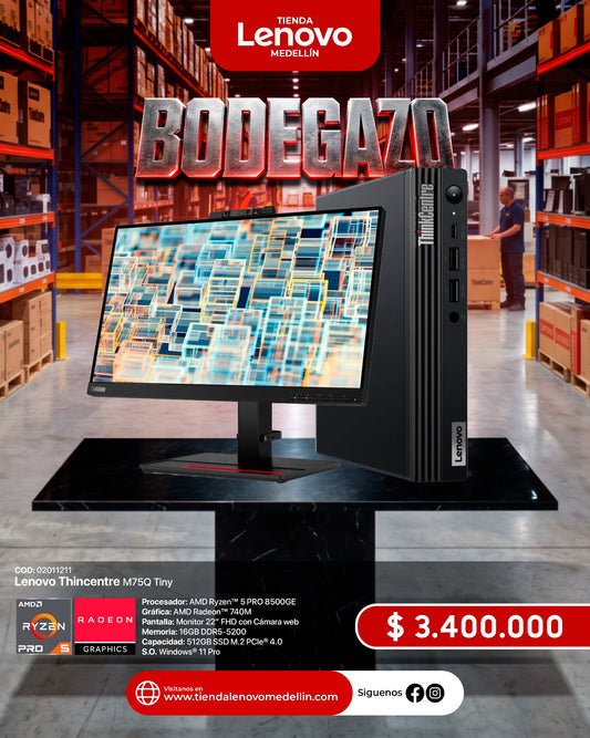 Computador Lenovo ThinkCentre M75q Gen5 Tiny Ryzen 5 Pro 8500GE