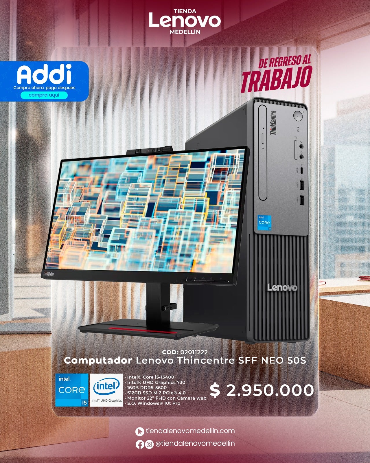 Computador Lenovo ThinkCentre SFF Neo 50S Gen 5 CI5 13400