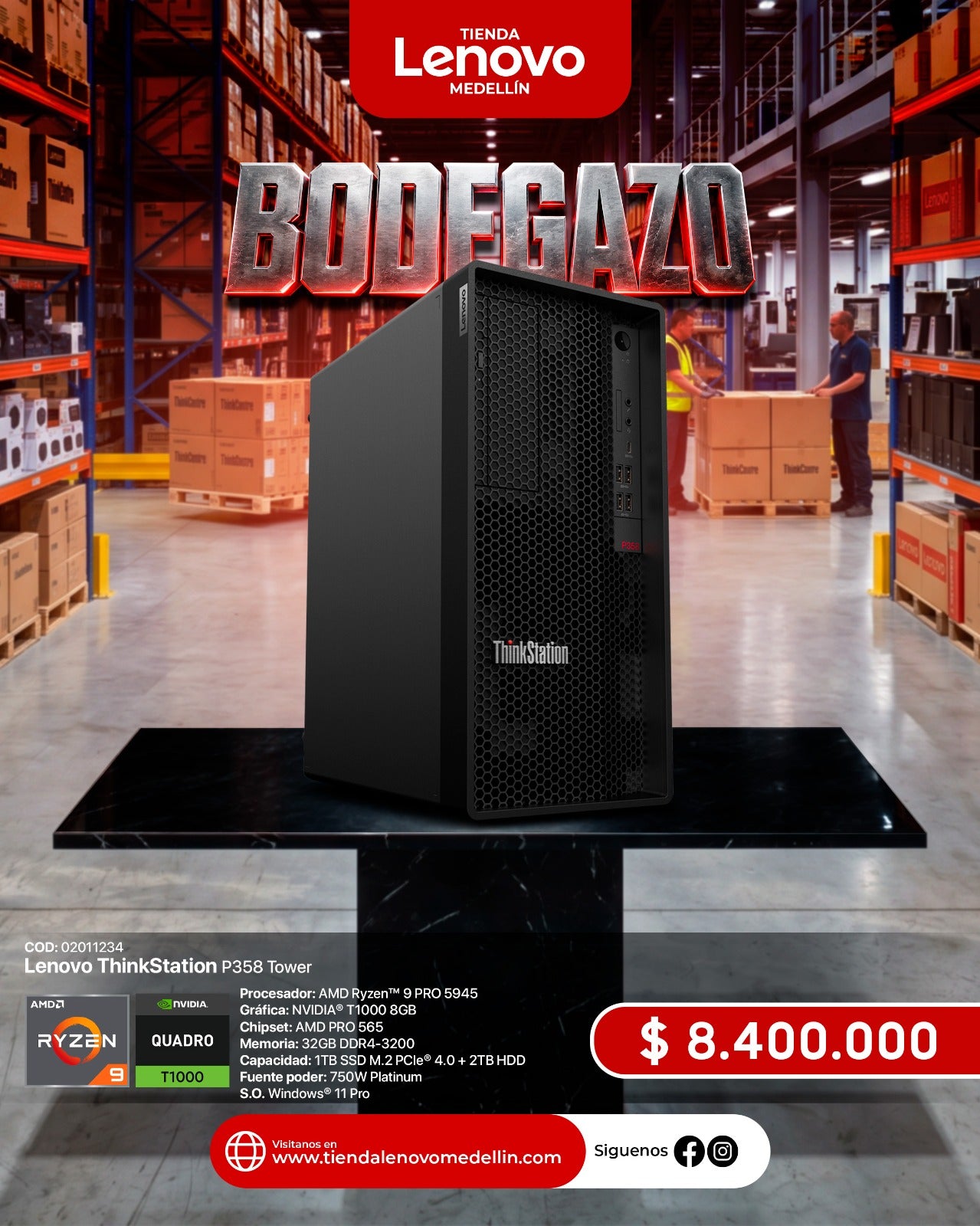 Computador Lenovo ThinkStation P358 Ryzen 9 Pro 5945