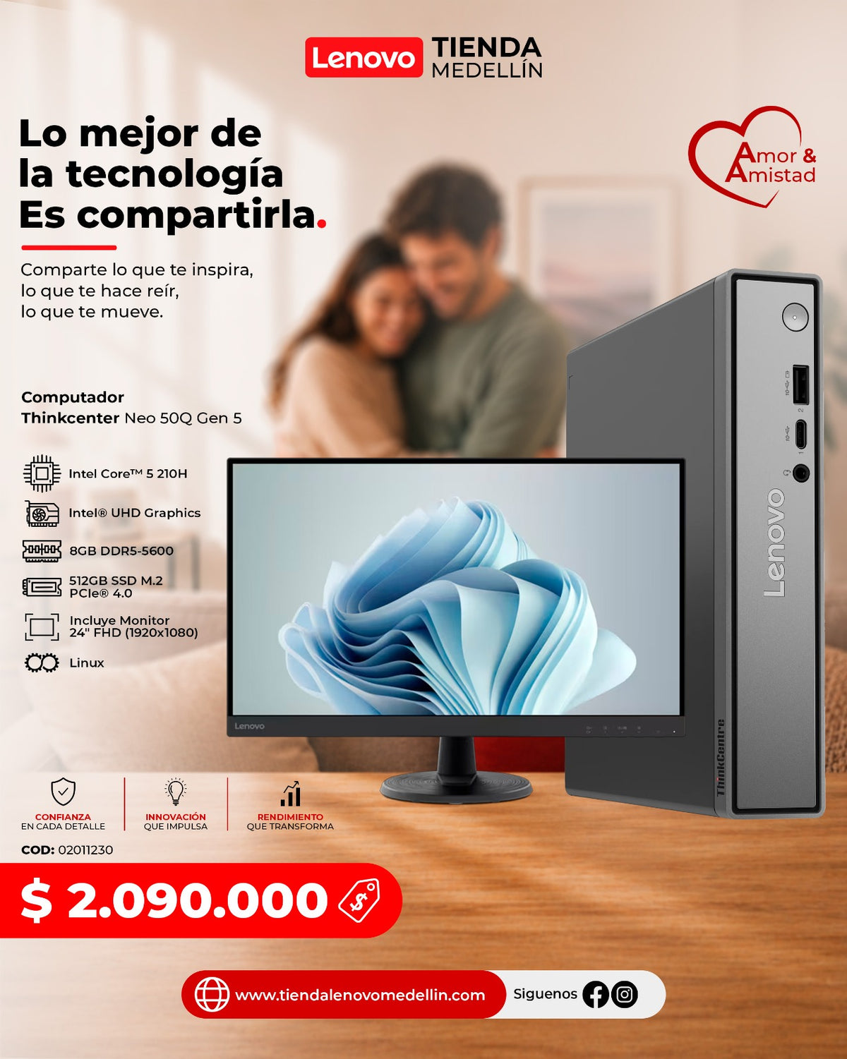 Computador Lenovo ThinkCentre Neo 50q Gen5 Tiny Core 5 210H